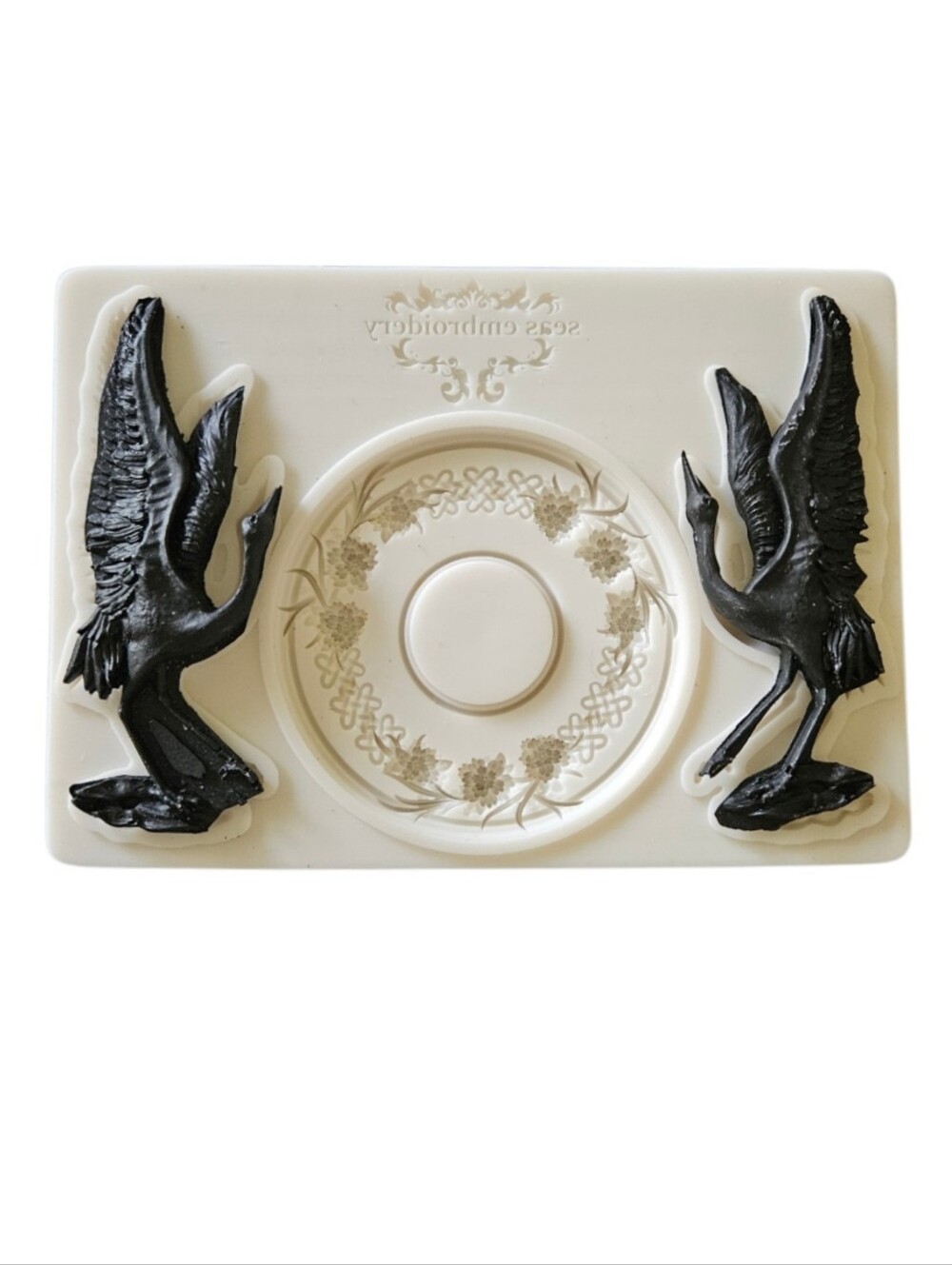 Cranes and floral medallion silicone mold